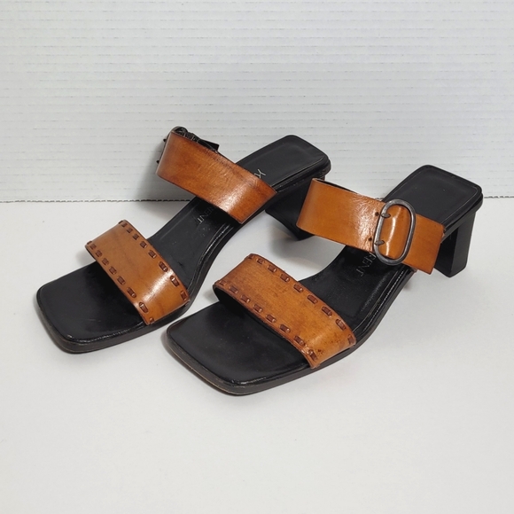 Yves Saint Laurent Dual Strap w Buckle Square Toe Vintage Leather Sandals 6.5Med - Picture 1 of 8